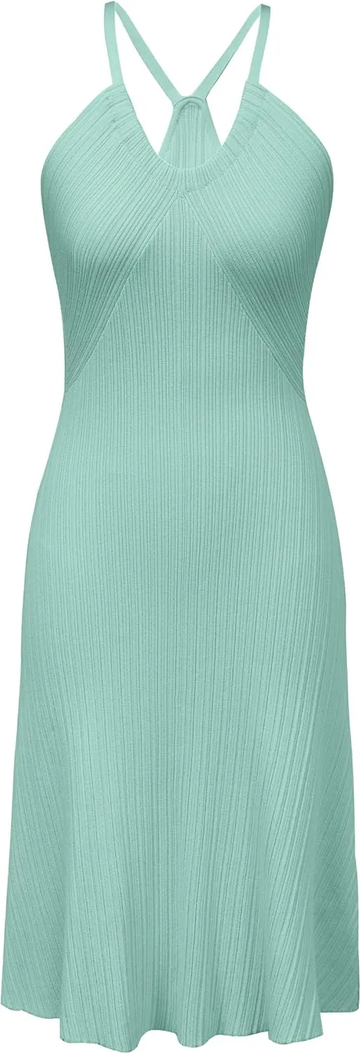 Arach&Cloz Women's Knit Adjustable Halter V Neck Summer Vacation Dress 2025