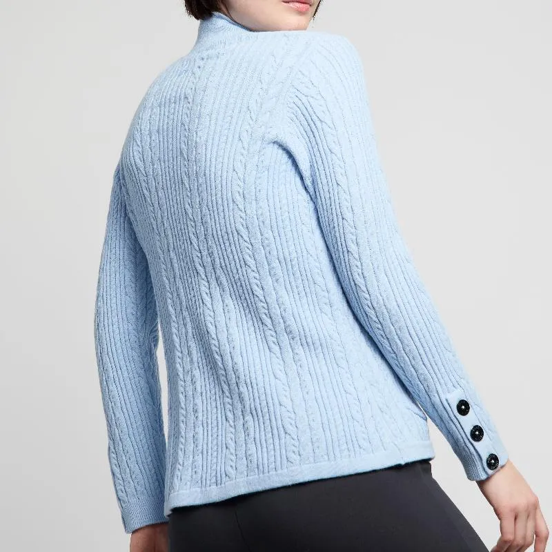 Cozy Blue Cable Knit Cardigan by Lyse Spenard - Stylish Atelier Design
