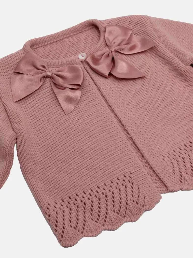 Baby Girl Cardigan with 2 Big Bows-Dusty Pink