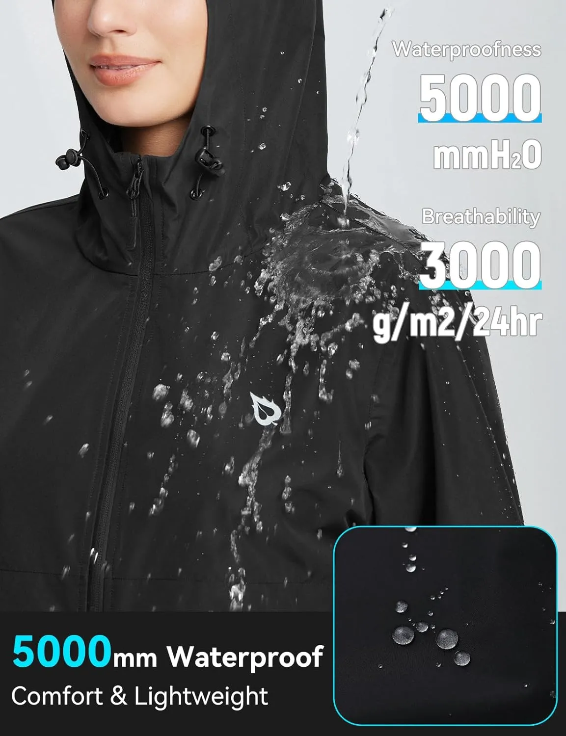 BALEAF Women's Rain Jacket Waterproof Lightweight Raincoat Windbreaker Outdoor Hooded Travel