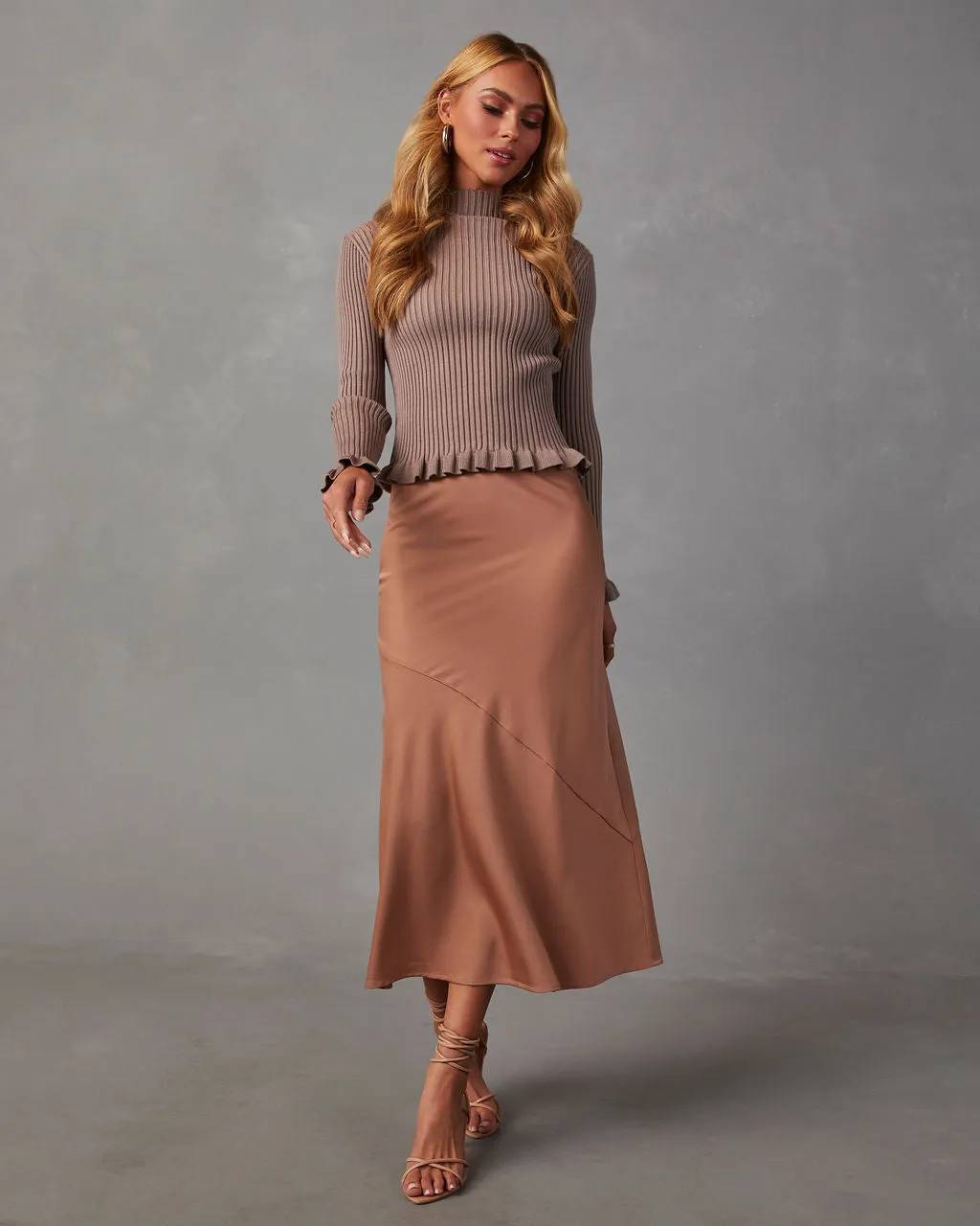 Bevelle Mock Neck Ruffle Hem Sweater