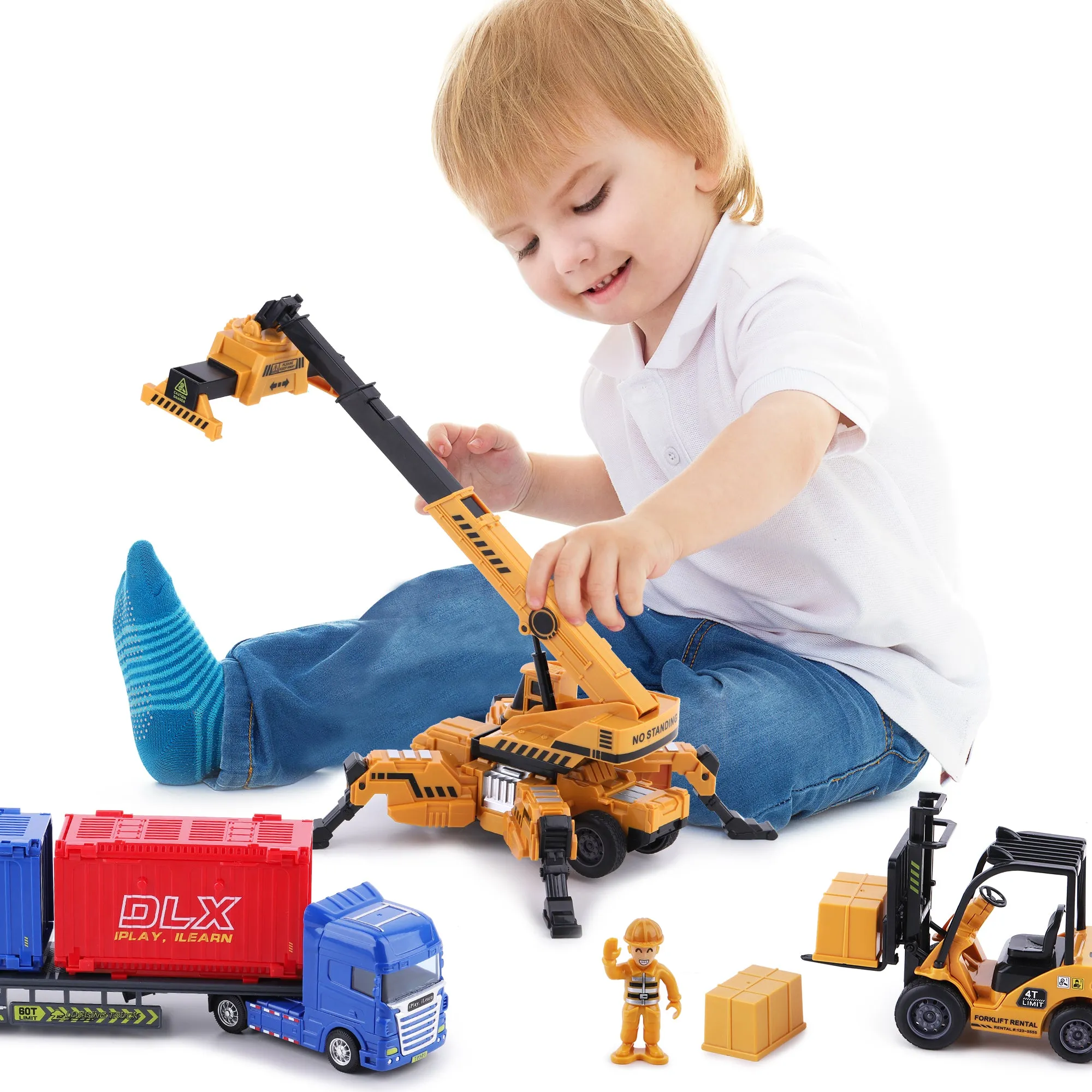 Cargo Transport Truck Toys Set, Kids Harbour Ship Construction Vehicles Play Site