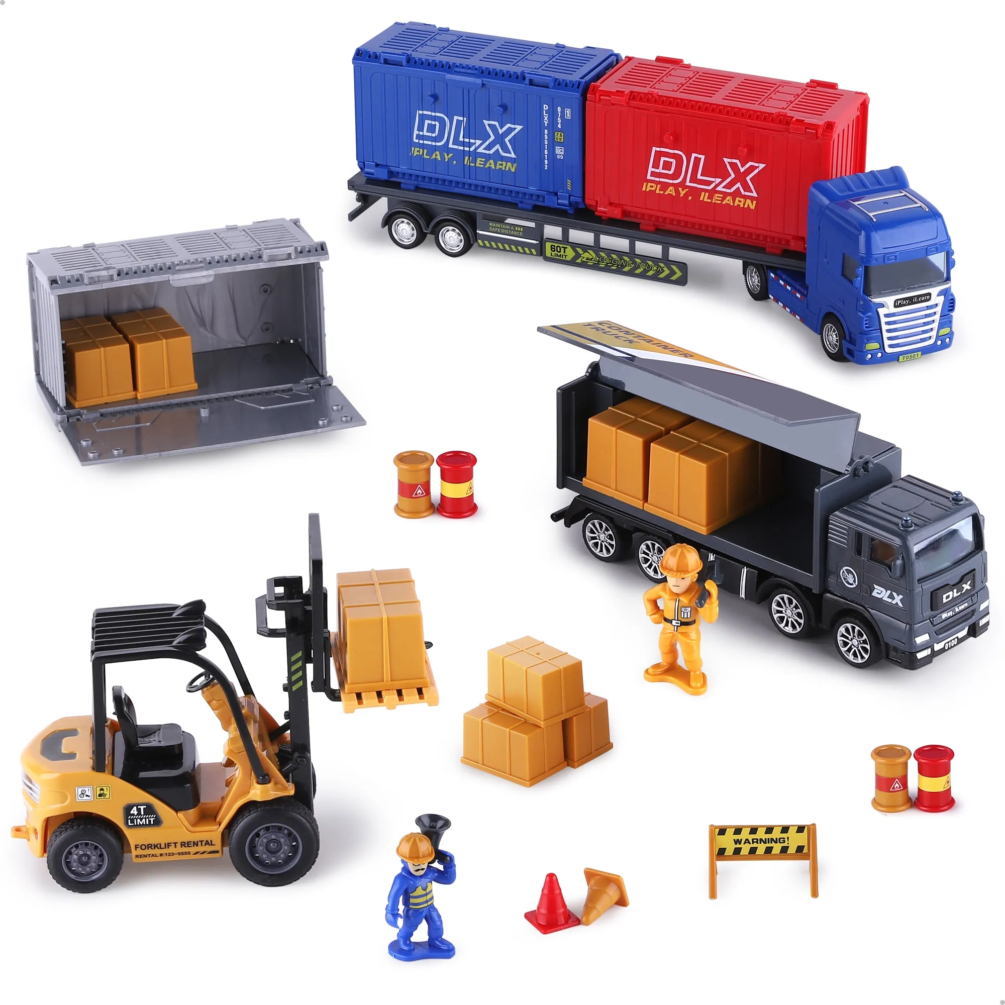 Cargo Transport Truck Toys Set, Kids Harbour Ship Construction Vehicles Play Site