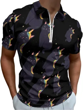 Catcorn Trendy Polo Shirts for Men Short Sleeve Lapel Collar Zipper T-Shirts Outdoor Sports S