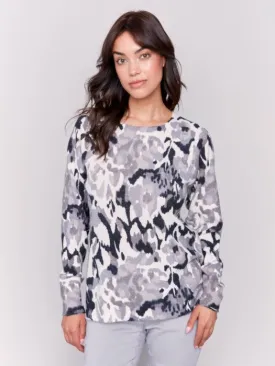 Charlie B C2268W Printed Reversible Raglan Sweater