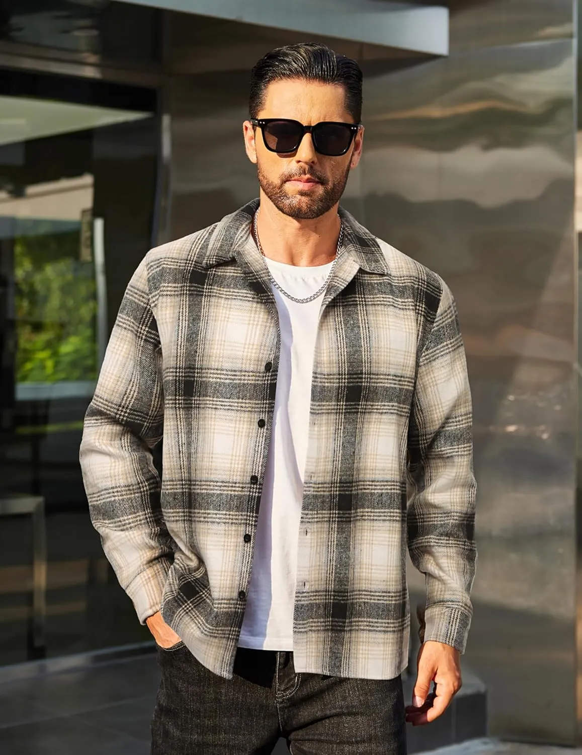 COOFANDY Men's Flannel Shirts Casual Button Down Plaid Shirt Jacket Long Sleeve Fleece Shacket