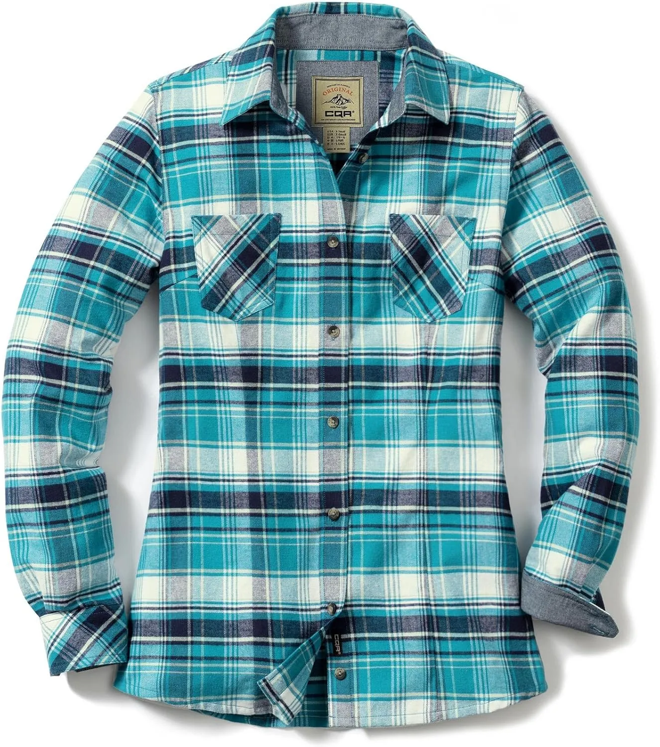 CQR Women's Plaid Flannel Shirt Long Sleeve, All-Cotton Soft Brushed Casual Button Down Shirts