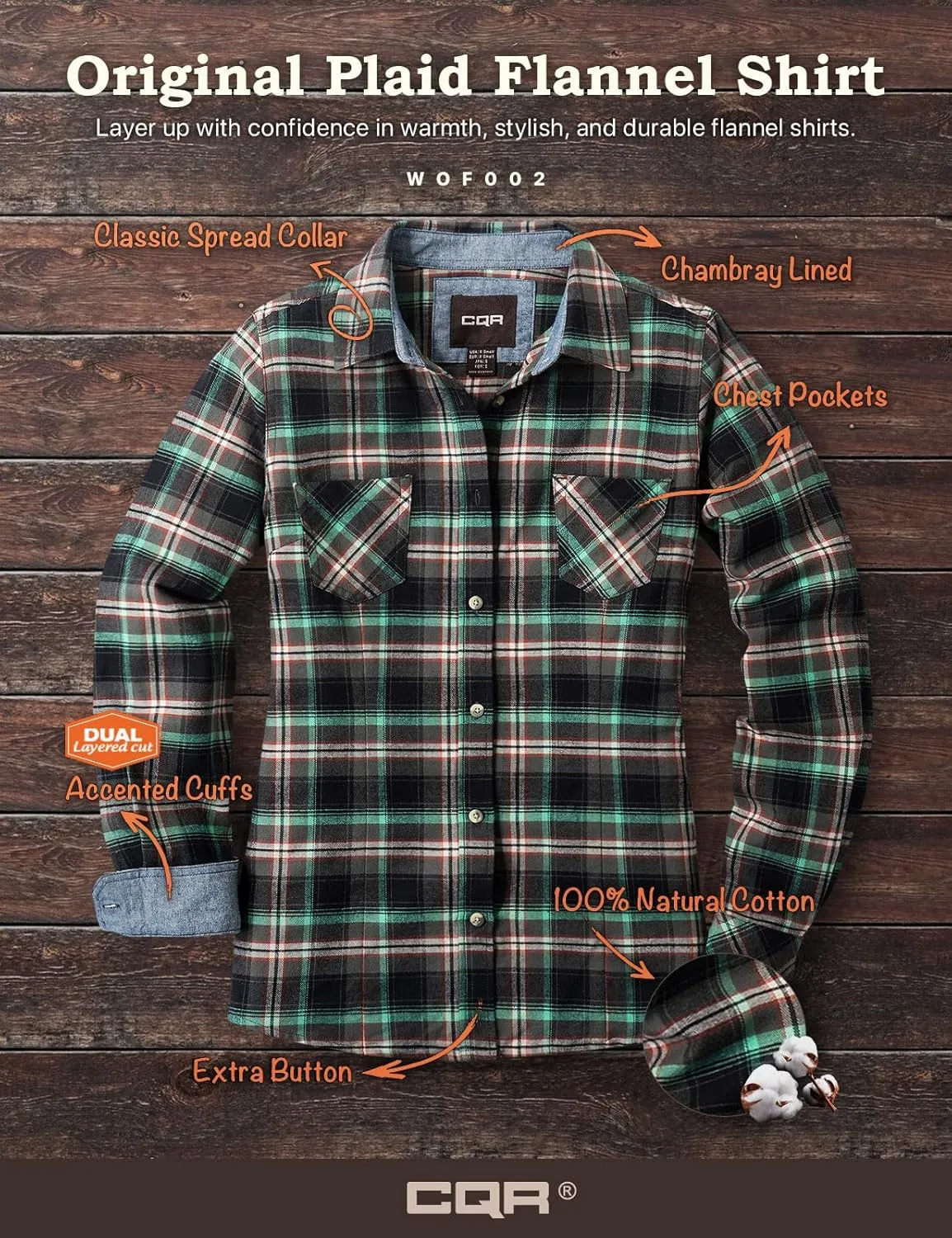 CQR Women's Plaid Flannel Shirt Long Sleeve, All-Cotton Soft Brushed Casual Button Down Shirts