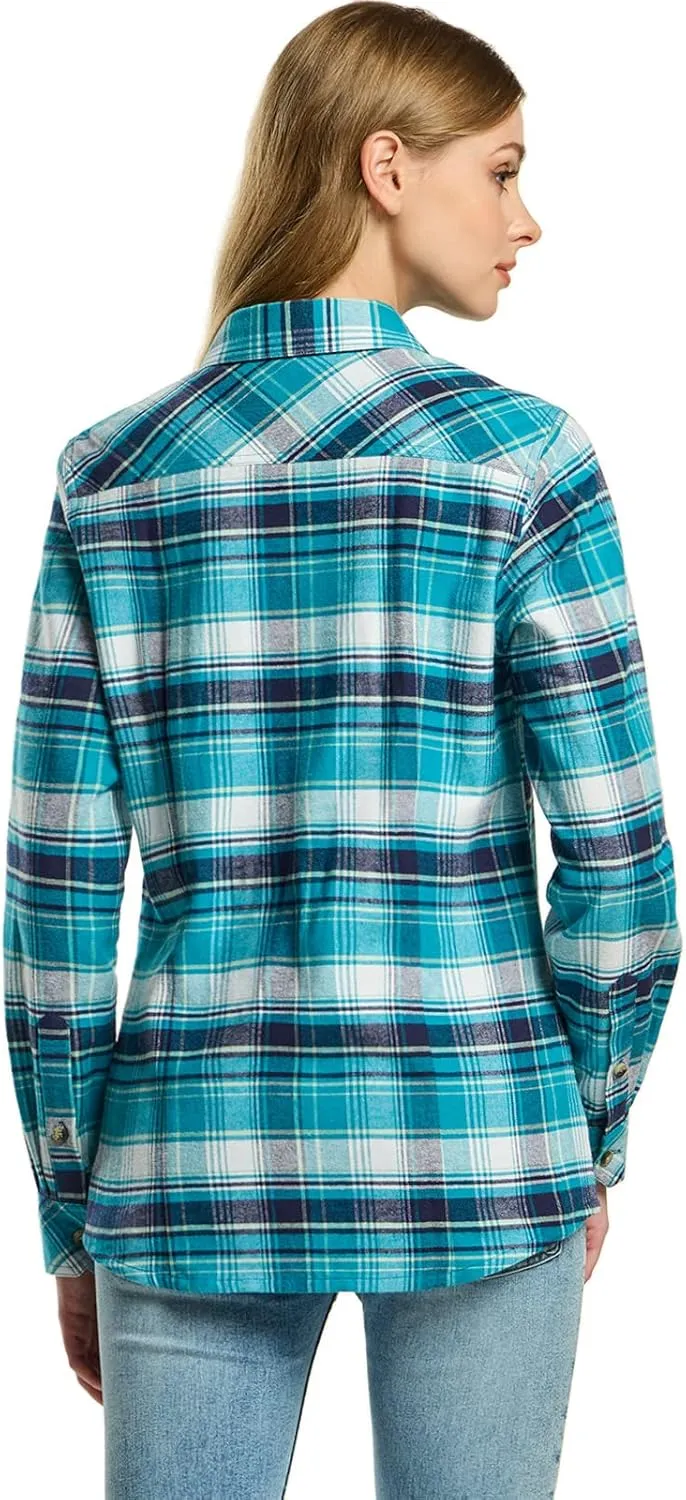 CQR Women's Plaid Flannel Shirt Long Sleeve, All-Cotton Soft Brushed Casual Button Down Shirts