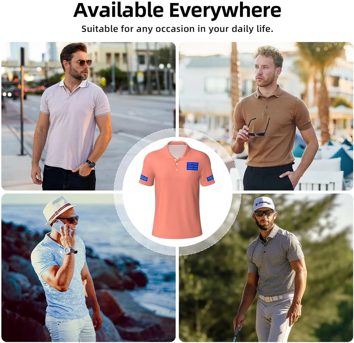 Custom Polo Shirts Personalized Polos Shirt for Men with Logo Front and Back Design Your Own Picture Text 3 Button, S-4XL
