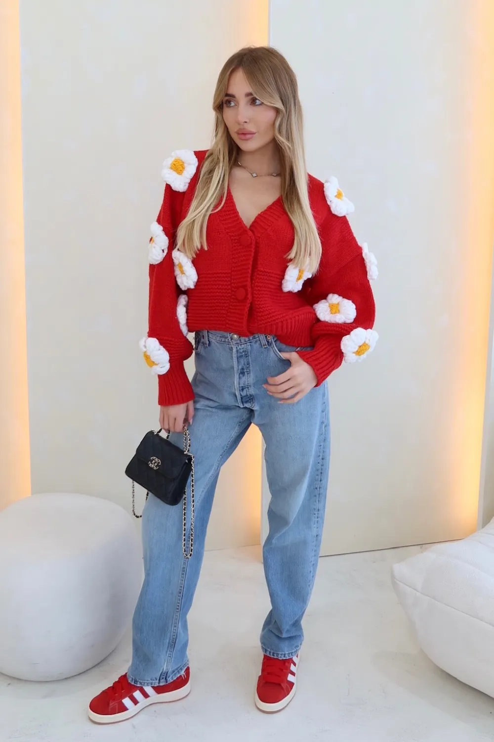 Elsie red rose knit cardigan