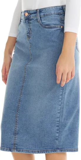 ESTEEZ Midi Length Pencil Stretch Denim Jean Skirt with Pockets for Women - Milan