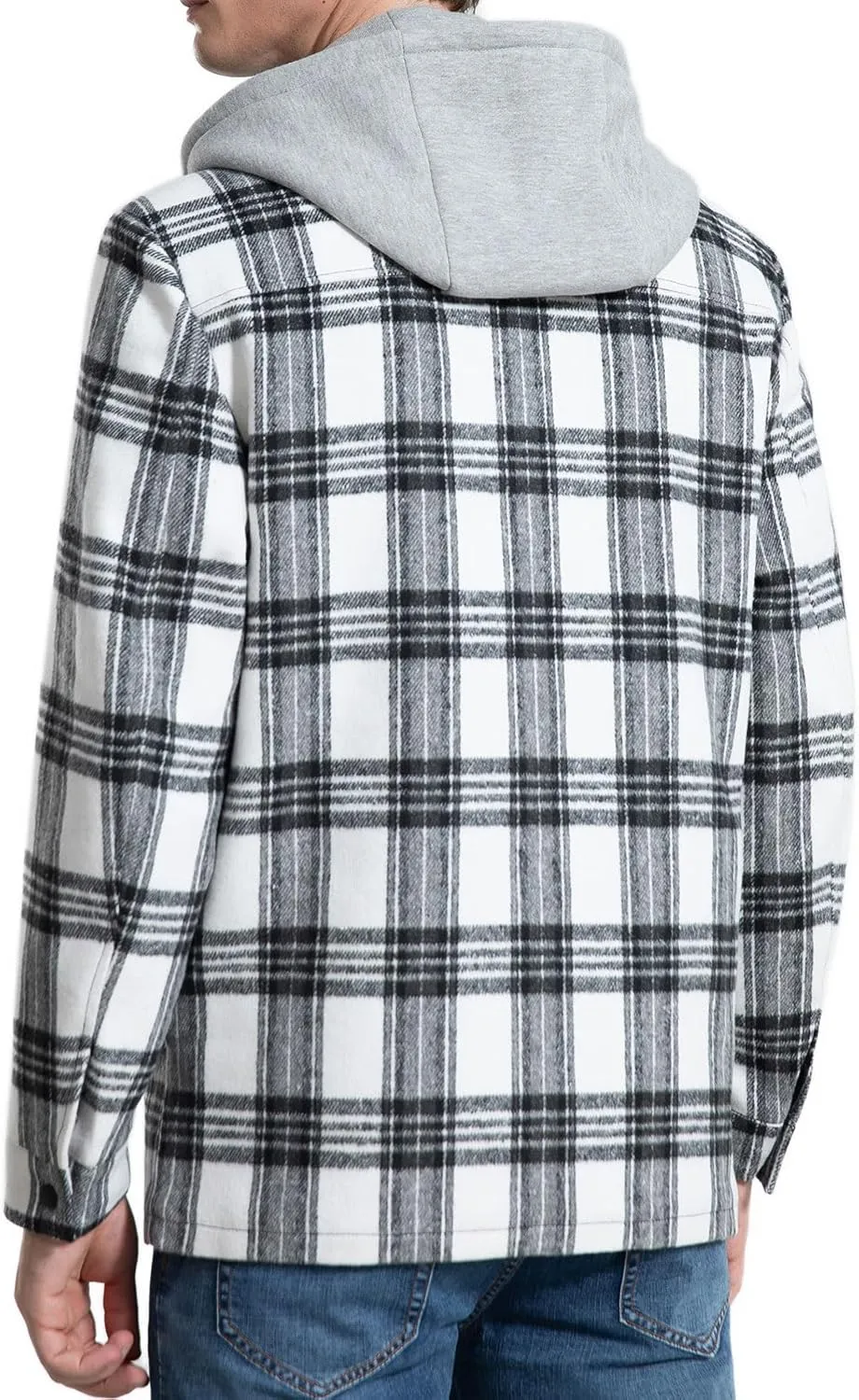 FTIMILD Men's Plaid Shirts Jacket Quilted Lined Flannel Shirts Sherpa Button Down Jackets with Hood for Men