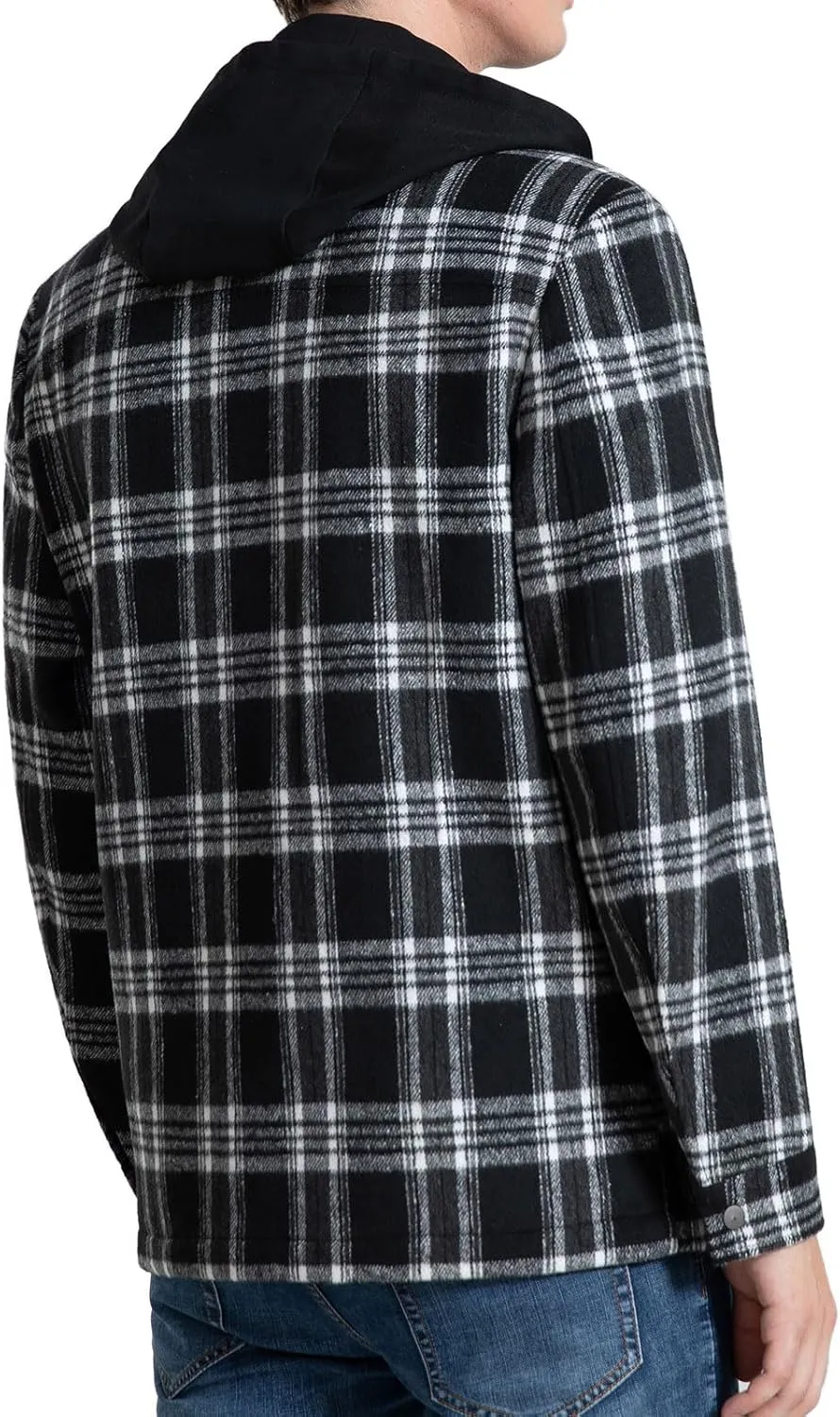 FTIMILD Men's Plaid Shirts Jacket Quilted Lined Flannel Shirts Sherpa Button Down Jackets with Hood for Men