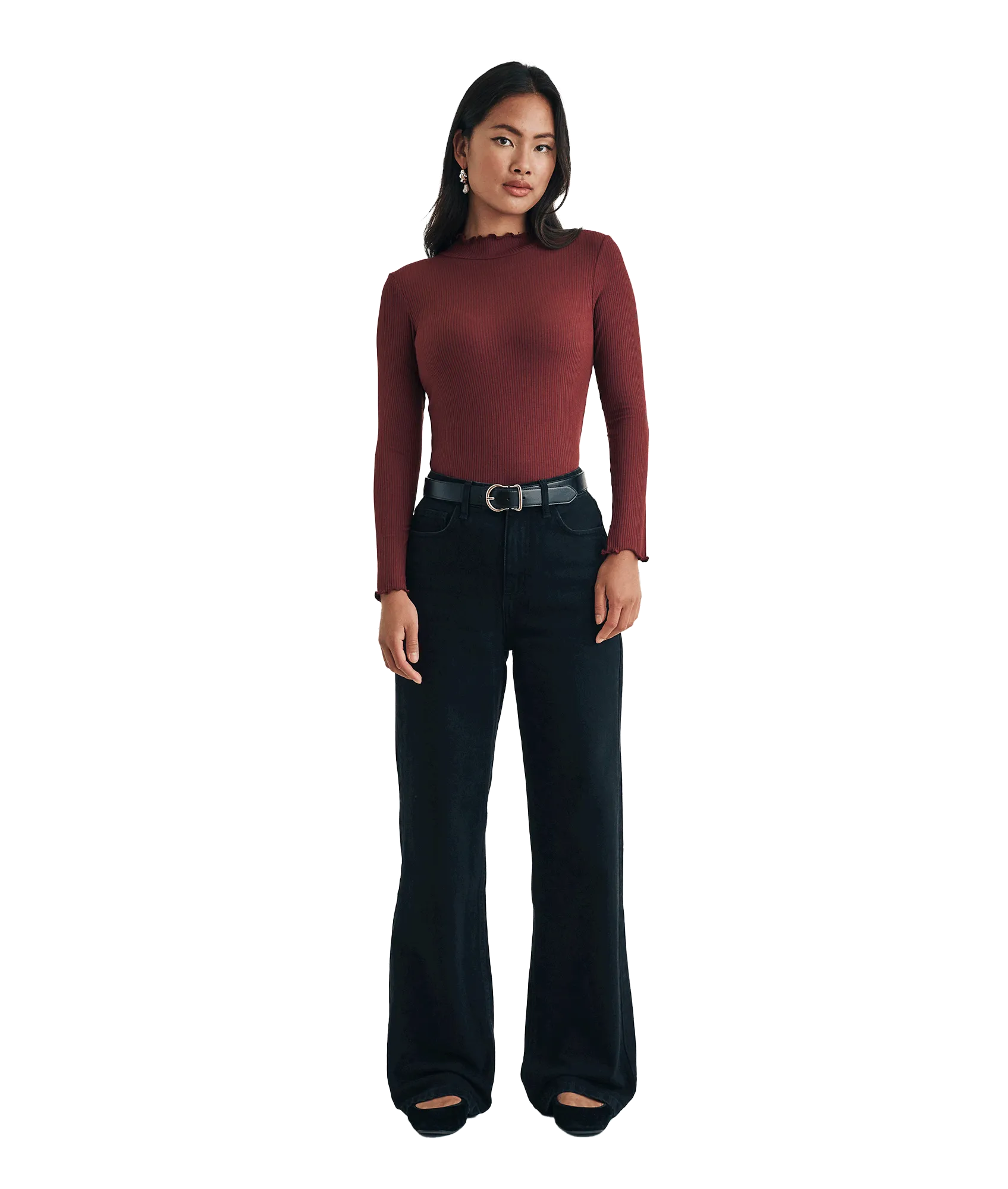 Funnel Neck Long Sleeve Lizzie Top - Red