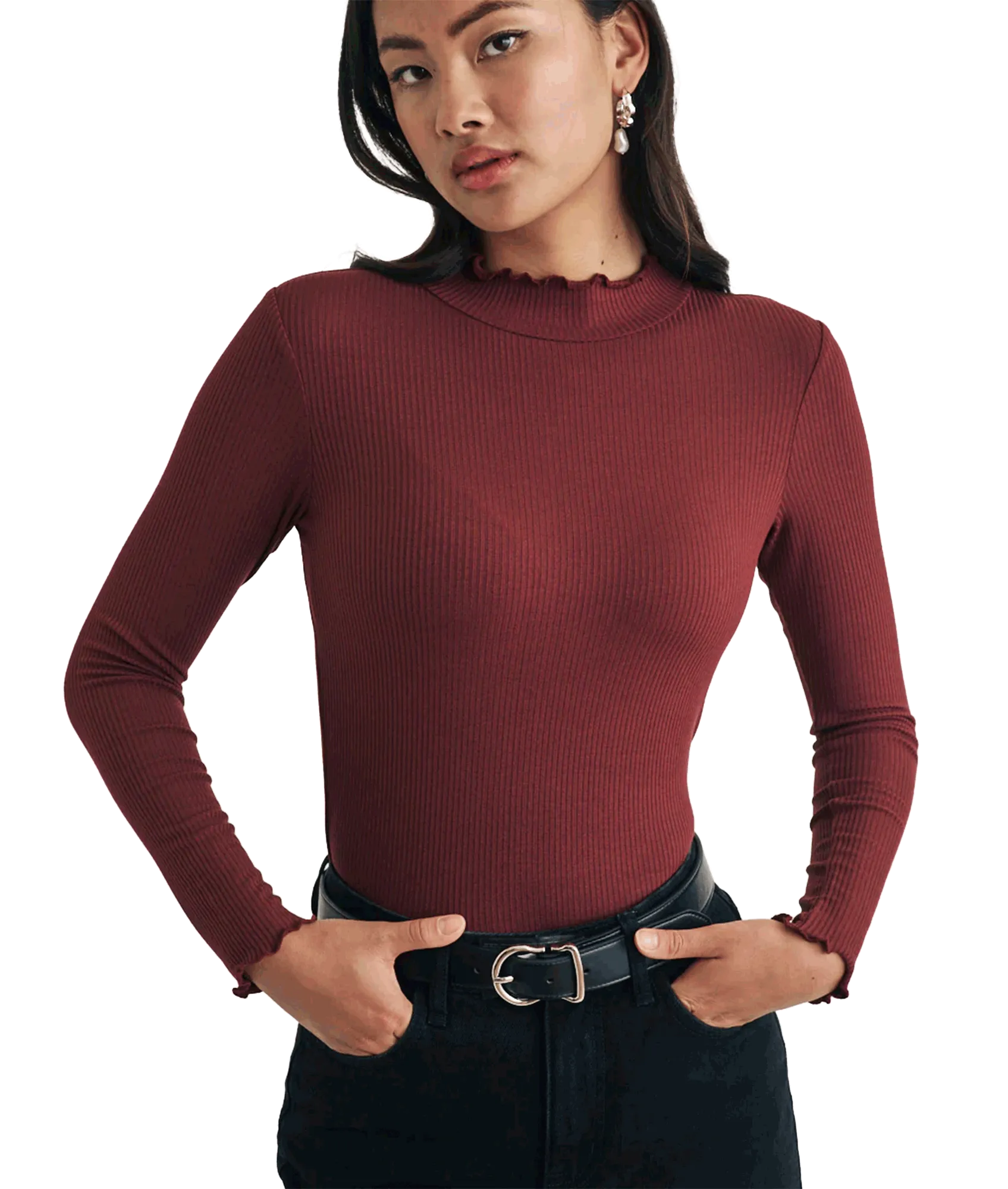 Funnel Neck Long Sleeve Lizzie Top - Red