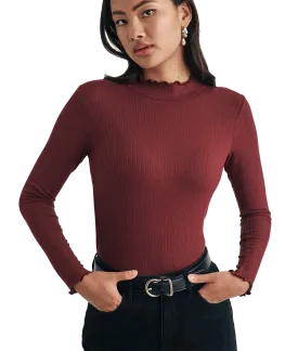 Funnel Neck Long Sleeve Lizzie Top - Red