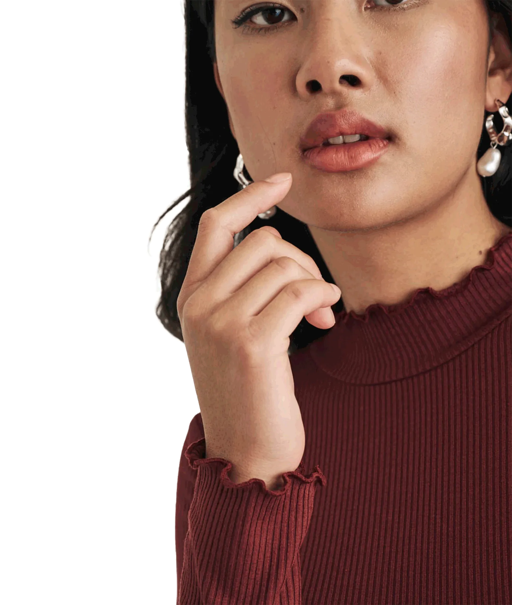 Funnel Neck Long Sleeve Lizzie Top - Red