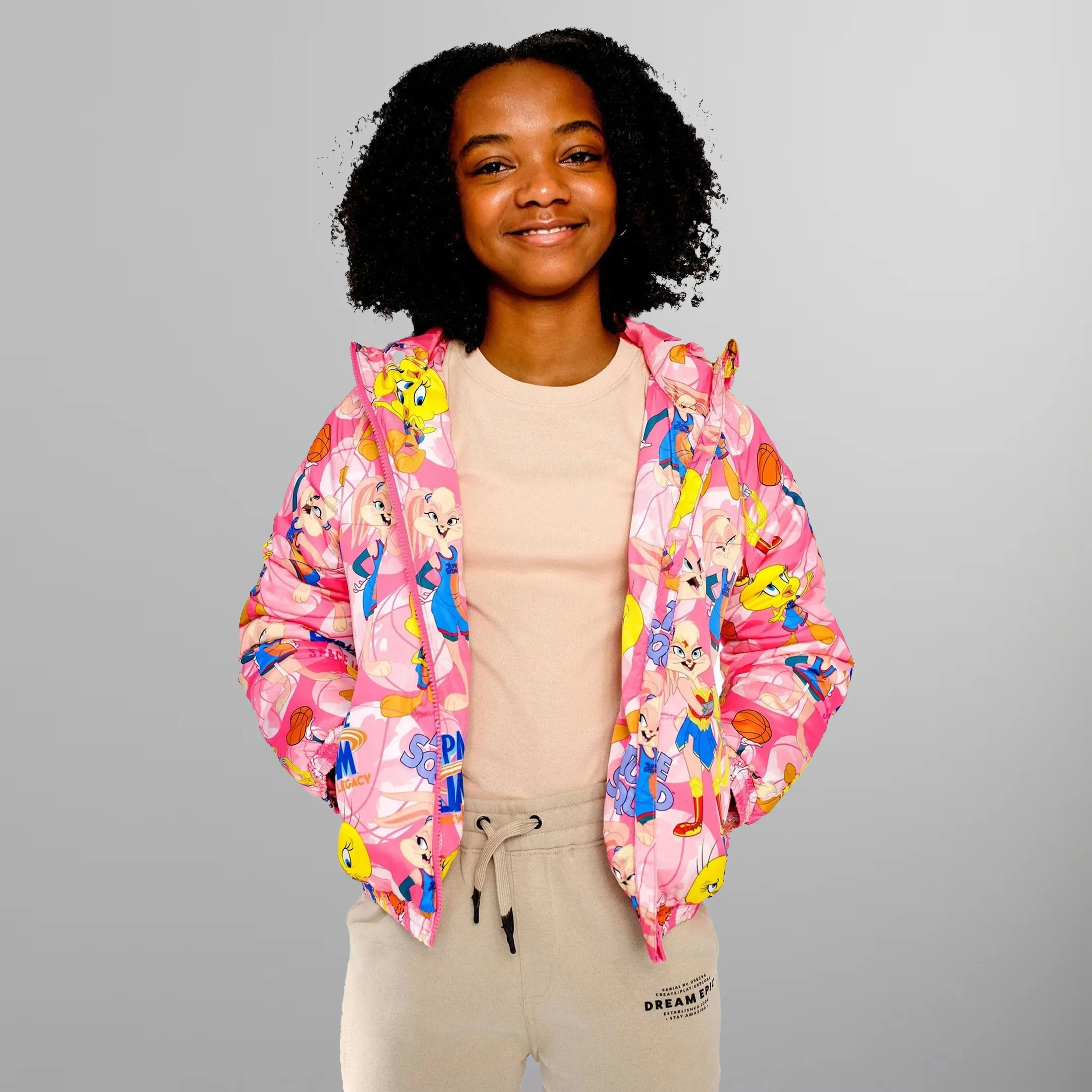Girl's Heavy Quilted Puffer in New Looney Mash Jacket - FINAL SALE