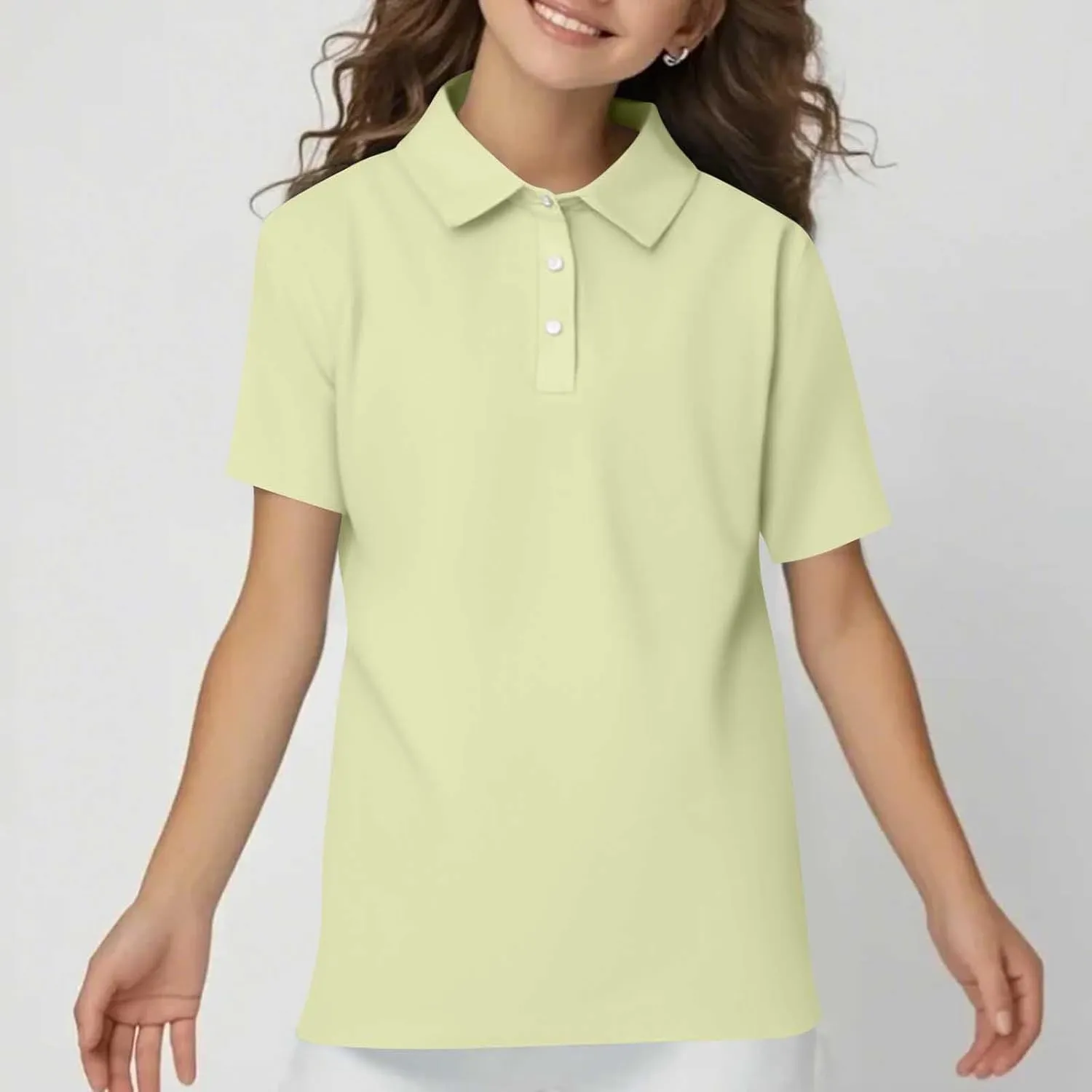 Girls' School Uniform Short Sleeve Polo Shirt Button Closure Shirts
