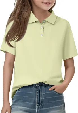 Girls' School Uniform Short Sleeve Polo Shirt Button Closure Shirts