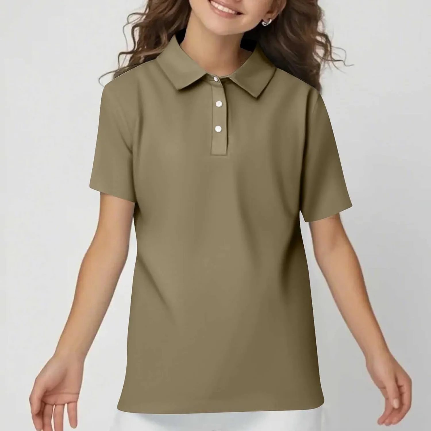 Girls' School Uniform Short Sleeve Polo Shirt Button Closure Shirts