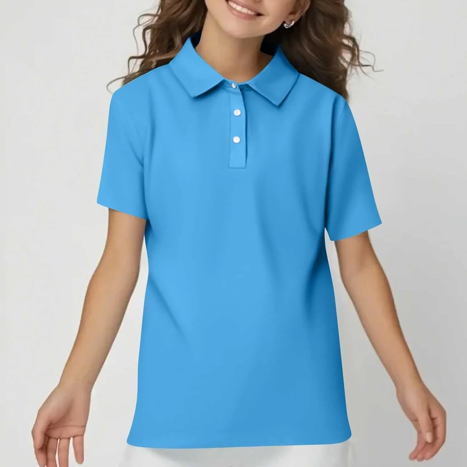 Girls' School Uniform Short Sleeve Polo Shirt Button Closure Shirts