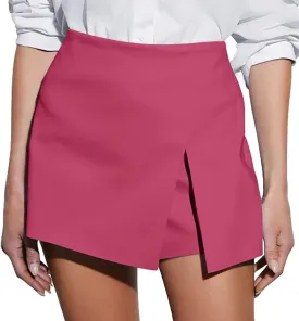 GOBLES Women's Casual High Waist A-line Side Slit Asymmetrical Hem Mini Office Skorts