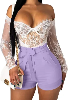 GOBLES Women's Summer Casual High Waist Zipper Closure Shorts with Pockets
