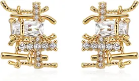 Gold Braided Stud Earrings, 14K Gold Mini Braided Earrings for Women with Cubic Zirconia, Unique Design Small Braided Stud, Dainty Tiny Cute Gold Earrings for Mom Gift