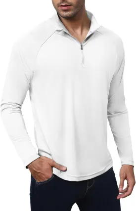 Golf Shirts for Men - Long Sleeve Performance Solid Moisture Wicking Polo Shirt with Zipper