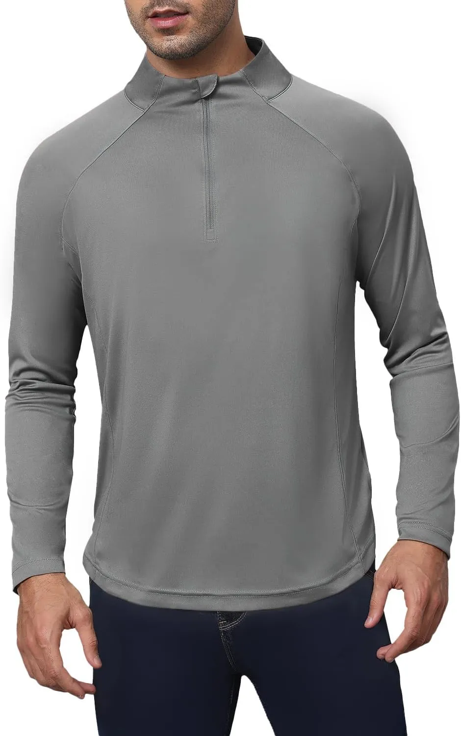 Golf Shirts for Men - Long Sleeve Performance Solid Moisture Wicking Polo Shirt with Zipper