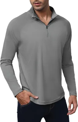 Golf Shirts for Men - Long Sleeve Performance Solid Moisture Wicking Polo Shirt with Zipper