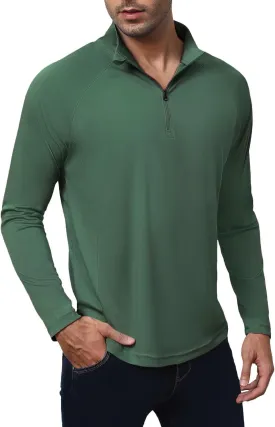 Golf Shirts for Men - Long Sleeve Performance Solid Moisture Wicking Polo Shirt with Zipper