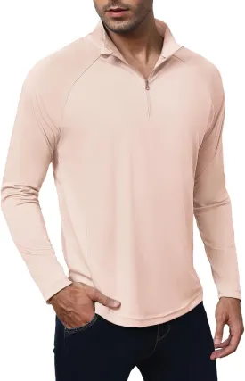 Golf Shirts for Men - Long Sleeve Performance Solid Moisture Wicking Polo Shirt with Zipper