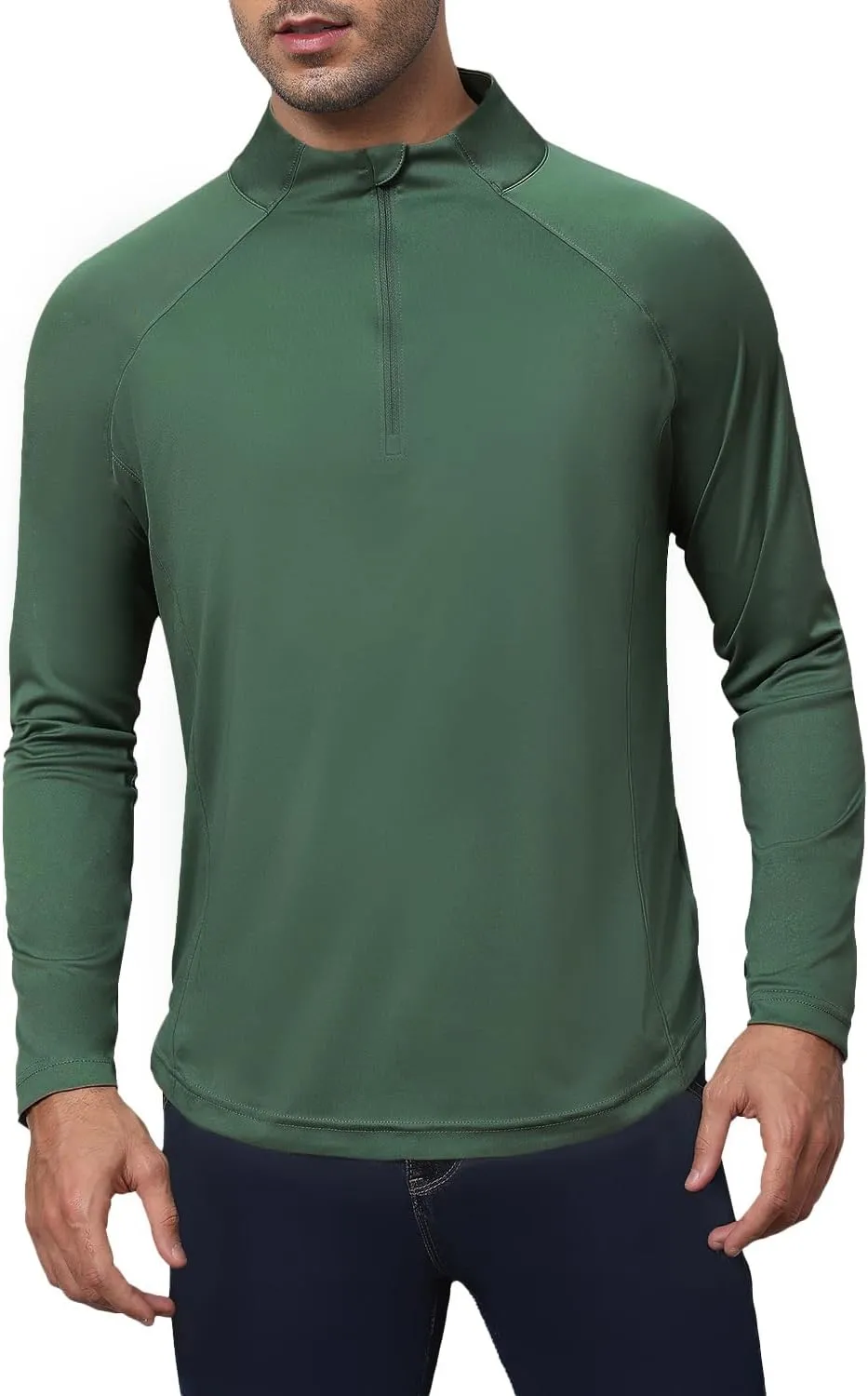 Golf Shirts for Men - Long Sleeve Performance Solid Moisture Wicking Polo Shirt with Zipper