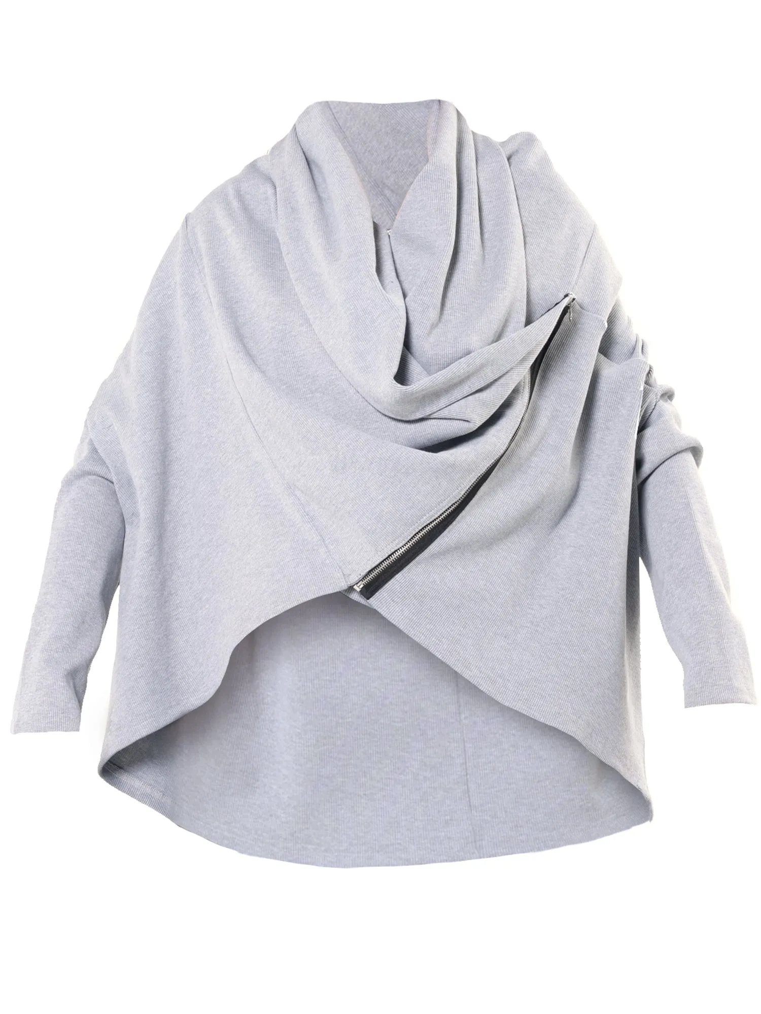 Grey Loose Cardigan With Side Zipper