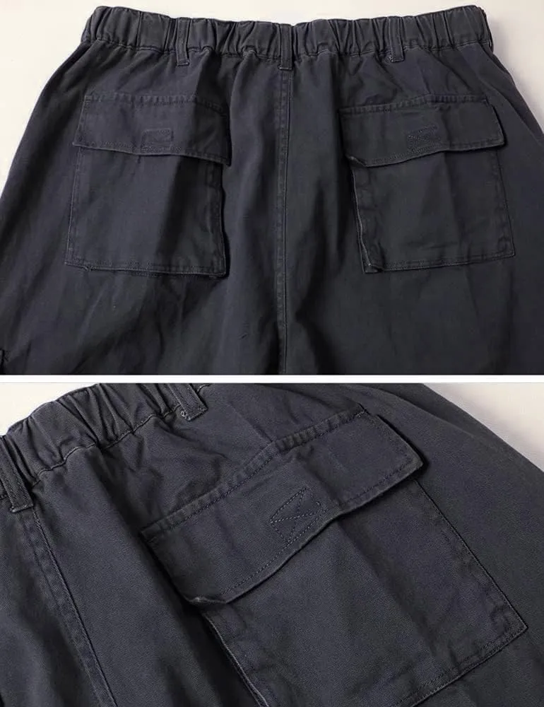 Kinghua Mens Baggy Cargo Pants Casual Loose Fit Elastic Waist Cotton Twill Cargo Pants