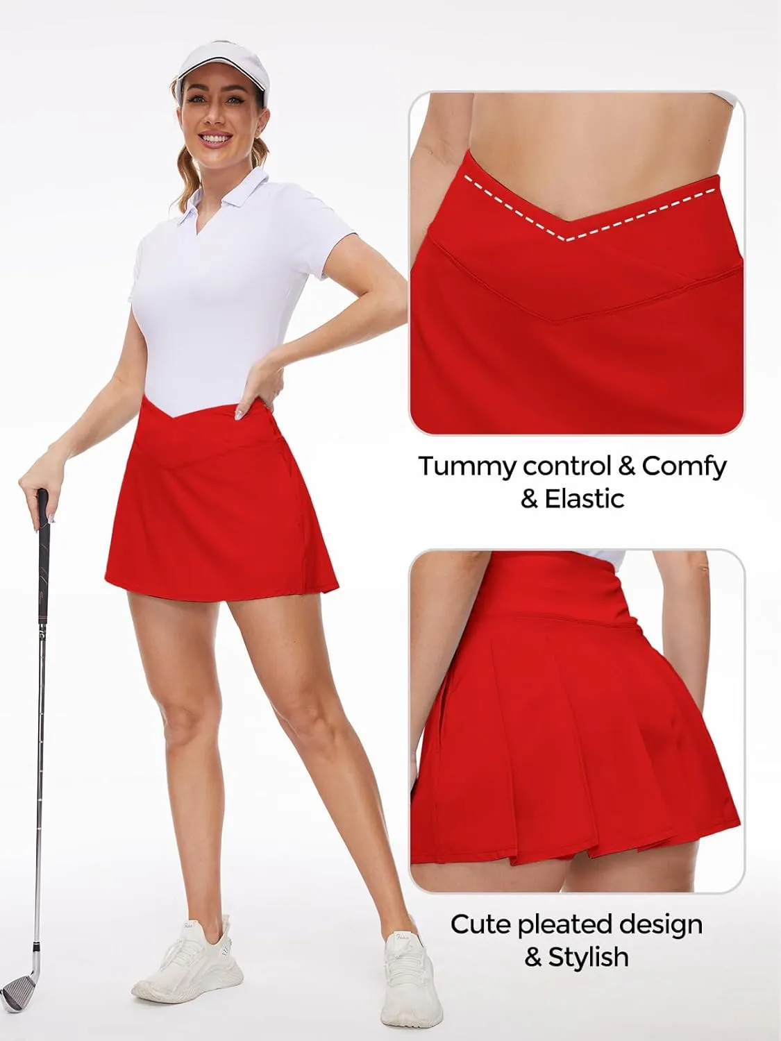 M MOTEEPI Tennis Skirt with Pockets Shorts Crossover High Waisted Golf Athletic Skort Skirts for Pickleball Workout Running