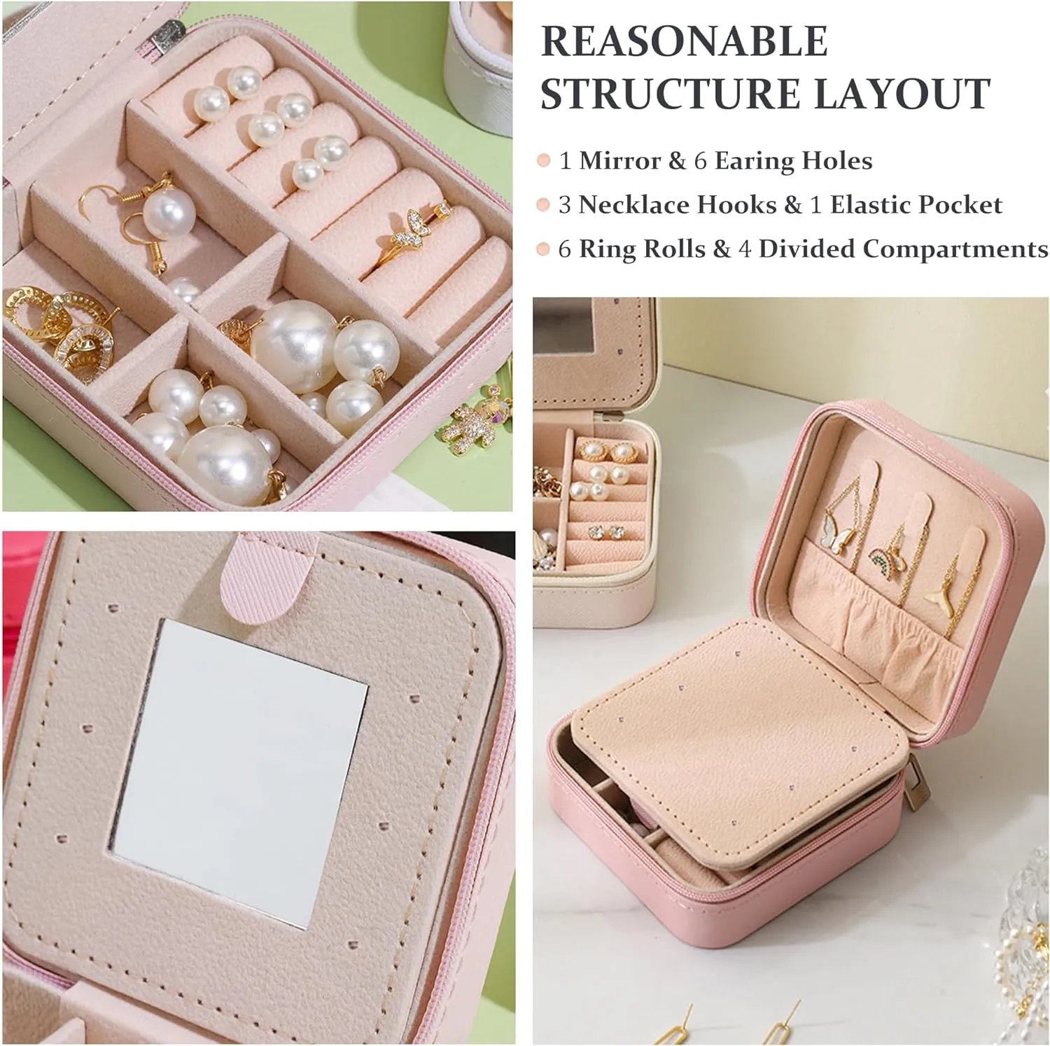 MODENGKONGJIAN Travel Jewelry Case for Women Fashion, Ring Necklace Earring Jewelry Holder Organizer Box, Small Portable Personalized Pink Jewellery Storage Box, Christmas Gifts Initial J