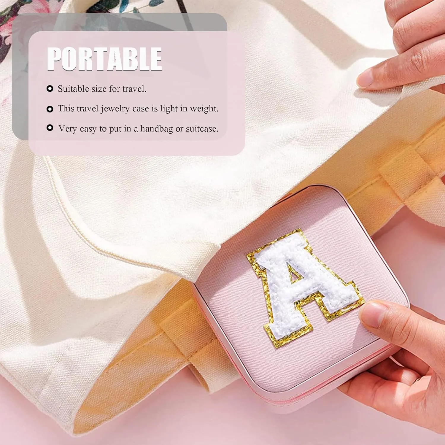 MODENGKONGJIAN Travel Jewelry Case for Women Fashion, Ring Necklace Earring Jewelry Holder Organizer Box, Small Portable Personalized Pink Jewellery Storage Box, Christmas Gifts Initial J