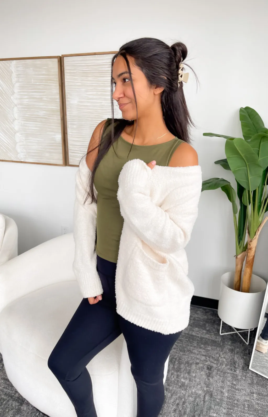 Nicole Cream Open Front Cardigan