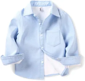 OCHENTA Boys' Fleece-Lined Oxford Dress Shirt Kids Long Sleeve Button Down Warm Top