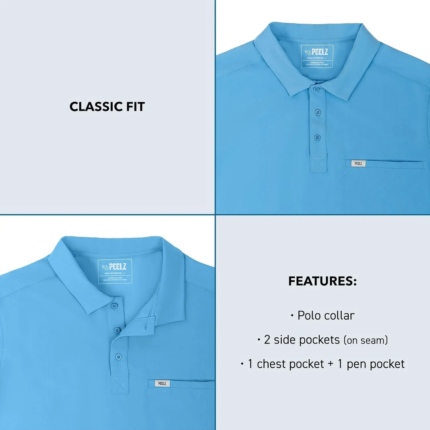 Peelz Jack 4-Pocket Polo Scrub Tops for Men - Soft Stretch Fabric Scrubs, Fashion-Forward Men's Scrub Top, Classic Fit