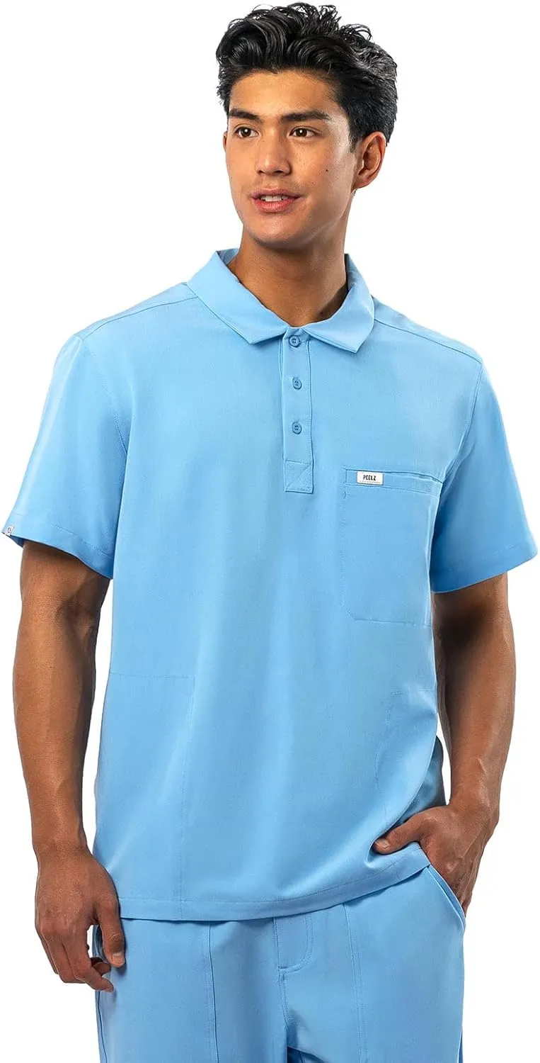 Peelz Jack 4-Pocket Polo Scrub Tops for Men - Soft Stretch Fabric Scrubs, Fashion-Forward Men's Scrub Top, Classic Fit