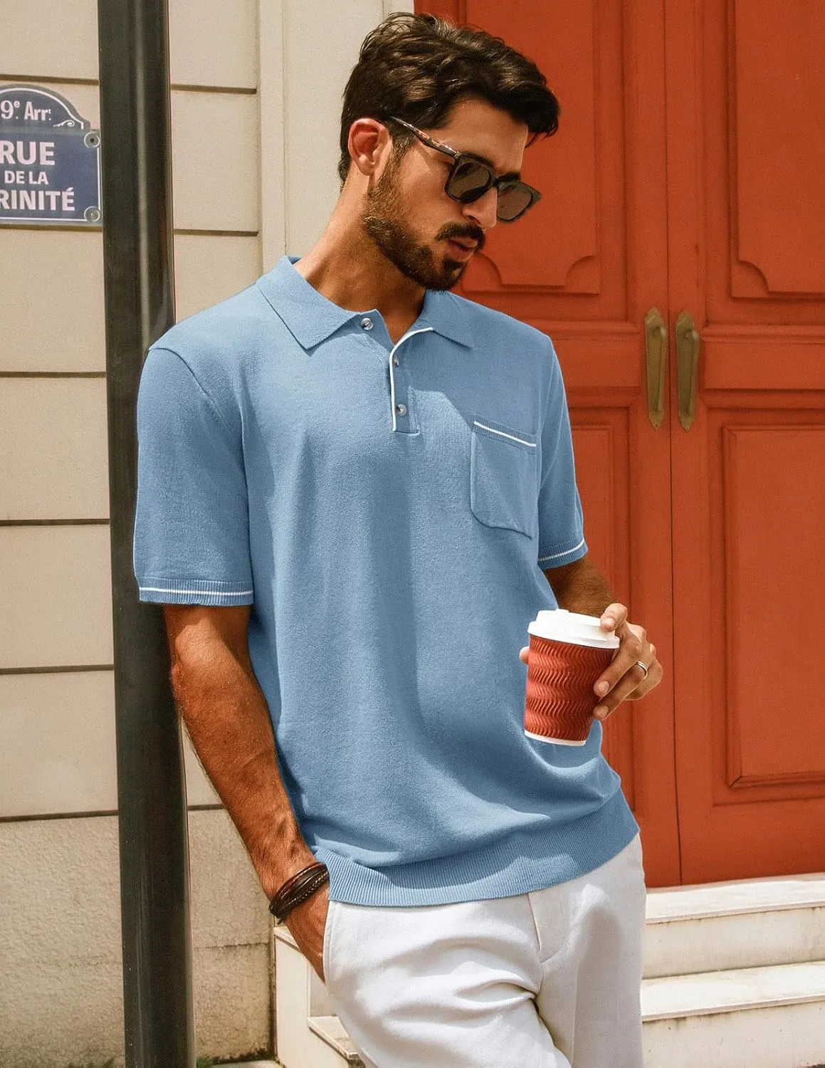 PJ PAUL JONES Men Polo Shirts Short Sleeve Men's Shirts Contrast Color Knit Shirt
