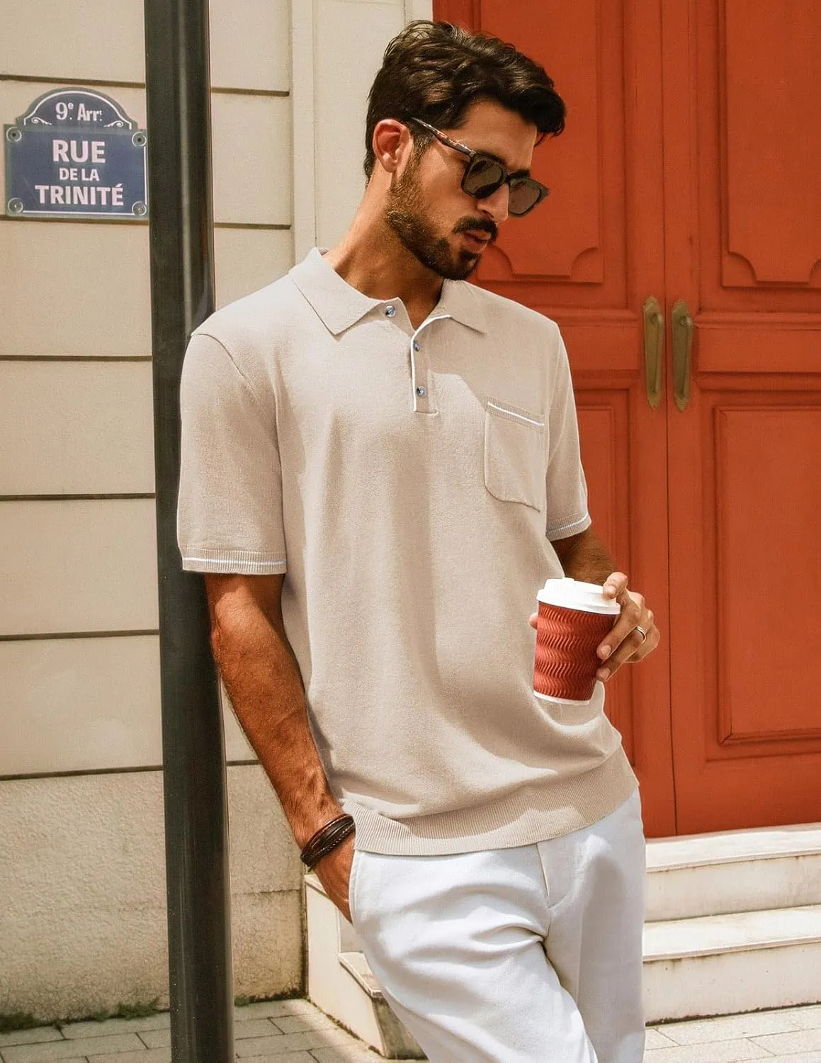 PJ PAUL JONES Men Polo Shirts Short Sleeve Men's Shirts Contrast Color Knit Shirt