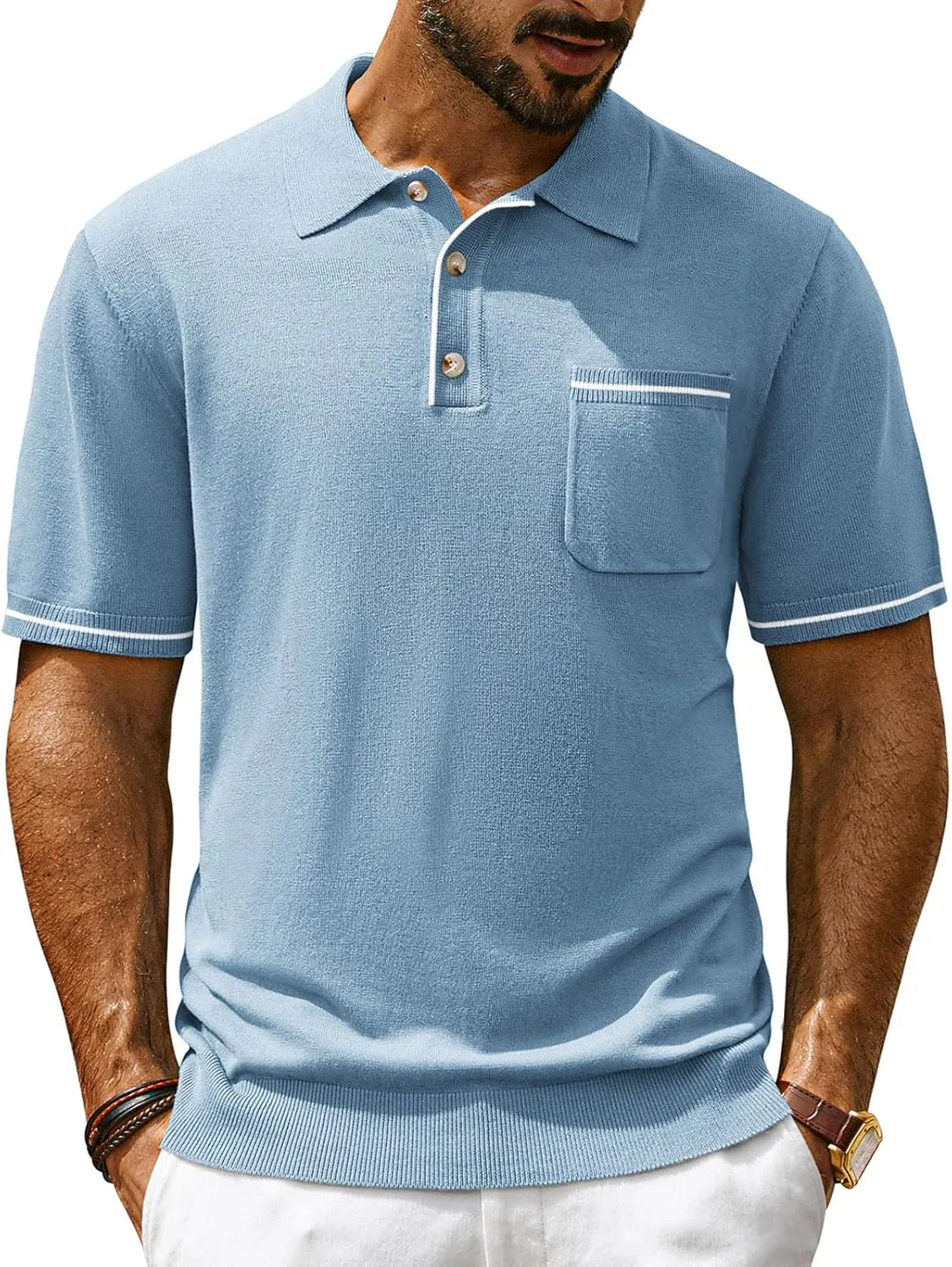 PJ PAUL JONES Men Polo Shirts Short Sleeve Men's Shirts Contrast Color Knit Shirt
