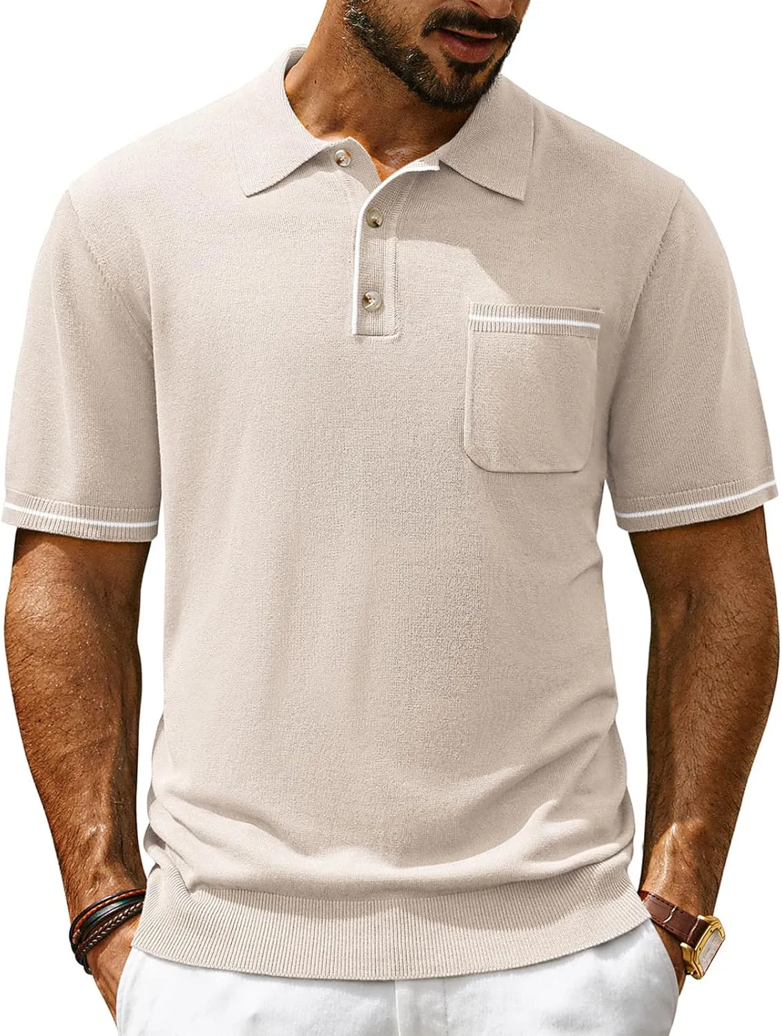 PJ PAUL JONES Men Polo Shirts Short Sleeve Men's Shirts Contrast Color Knit Shirt