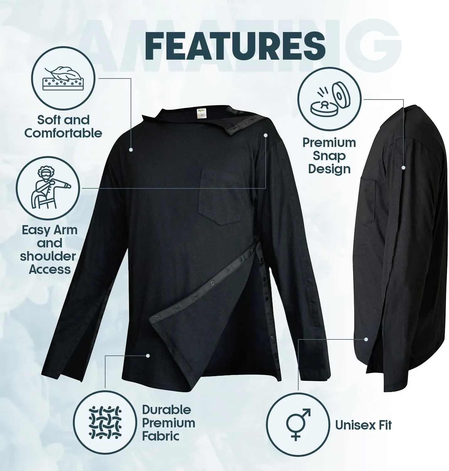 Post Shoulder Surgery Shirts for Women/Men Full Open Snap Design Recovery Clothing for Broken Arm Rotator Cuff | Unisex Fit
